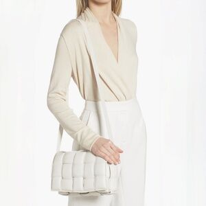 Bottega Large Classic Chalk White Padded Intrecciato Leather Shoulder Bag
